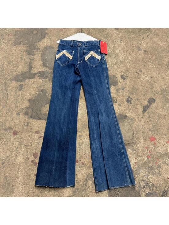 Denim - Vintage 70s Metallic Mixed-Panel Flare Jeans S